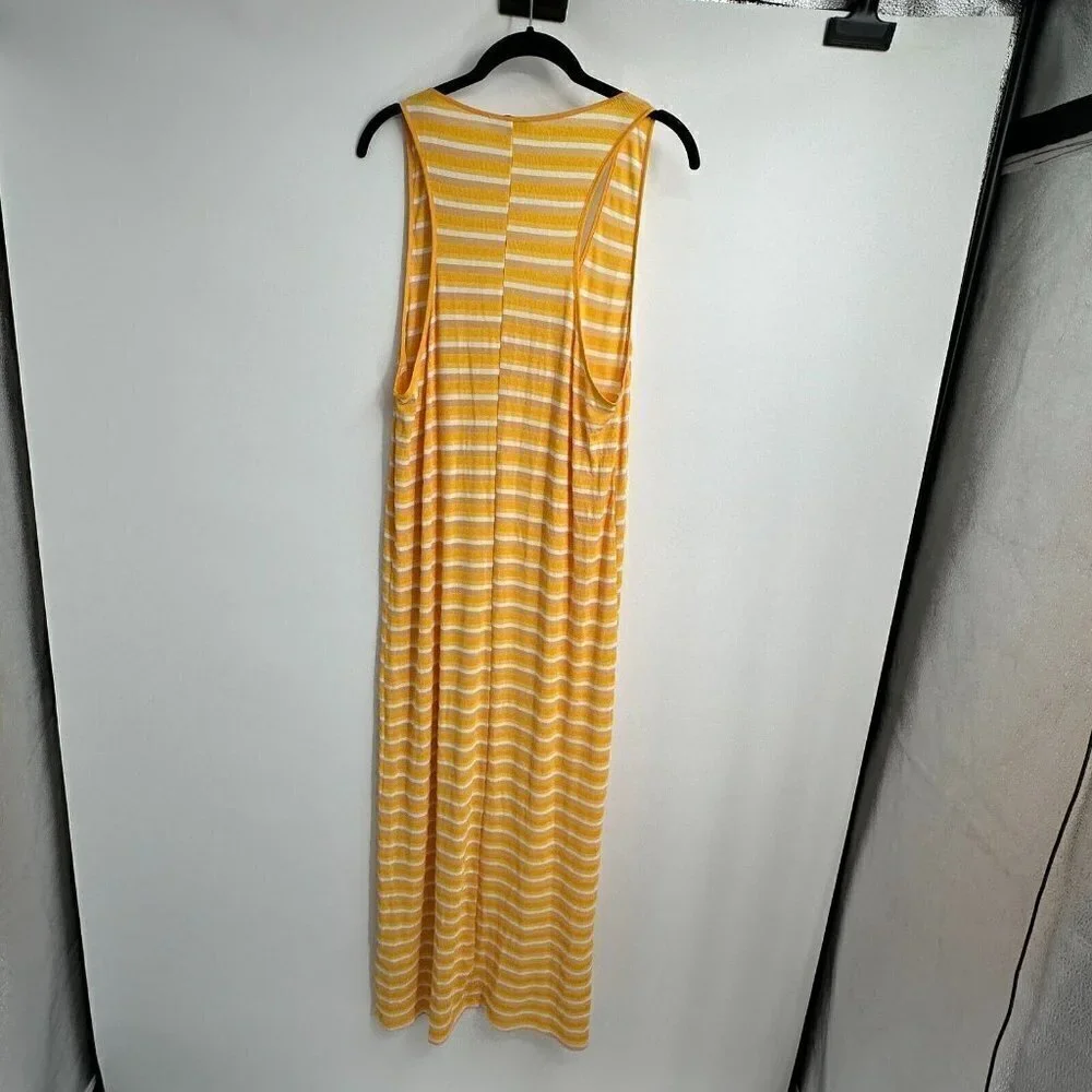 Zara Womens Dress Large Maxi Stretchy Yellow Striped Sleeveless Knit Summer